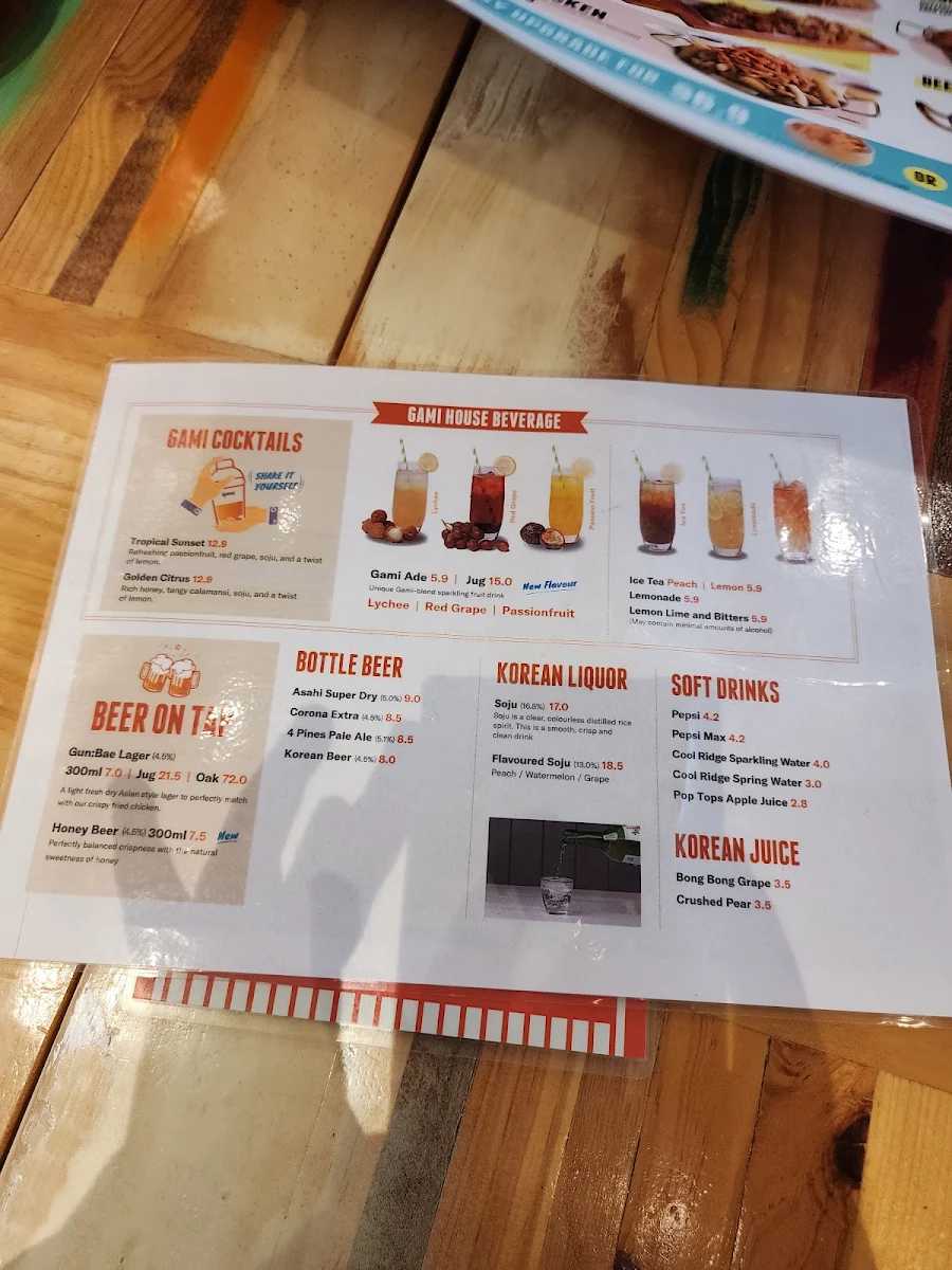 Menu, Gami Chicken & Beer Tarneit