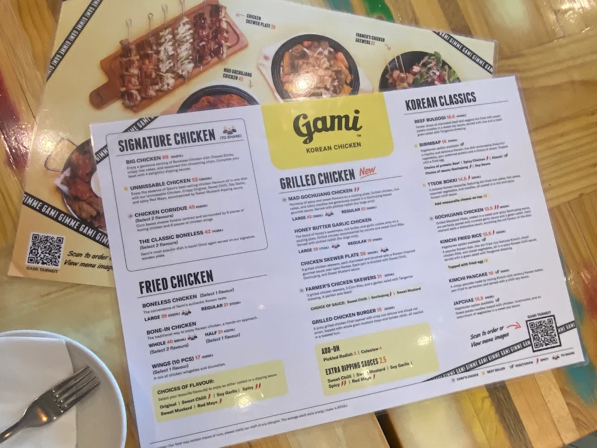 Menu, Gami Chicken & Beer Tarneit