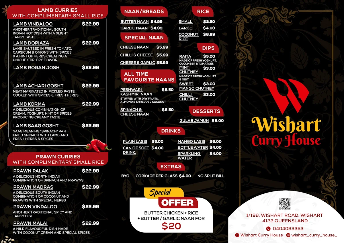 Menu, Wishart curry house