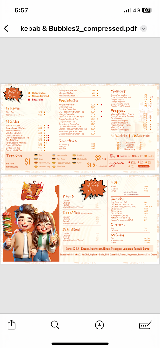 Menu, Kebab & Bubbles