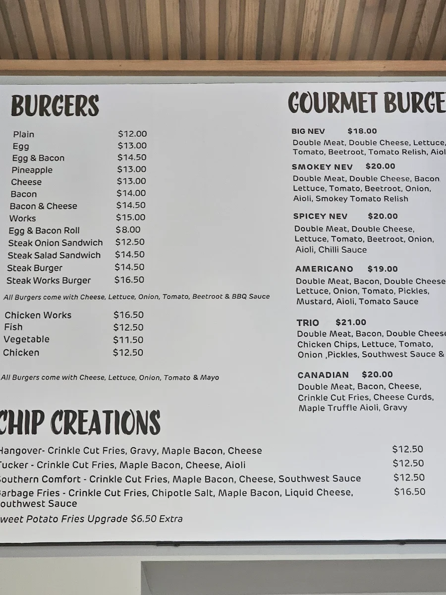Menu, Neville's Store
