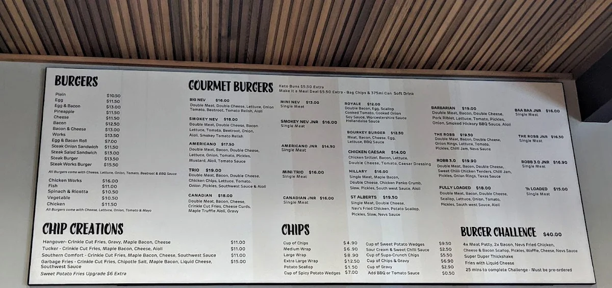 Menu, Neville's Store