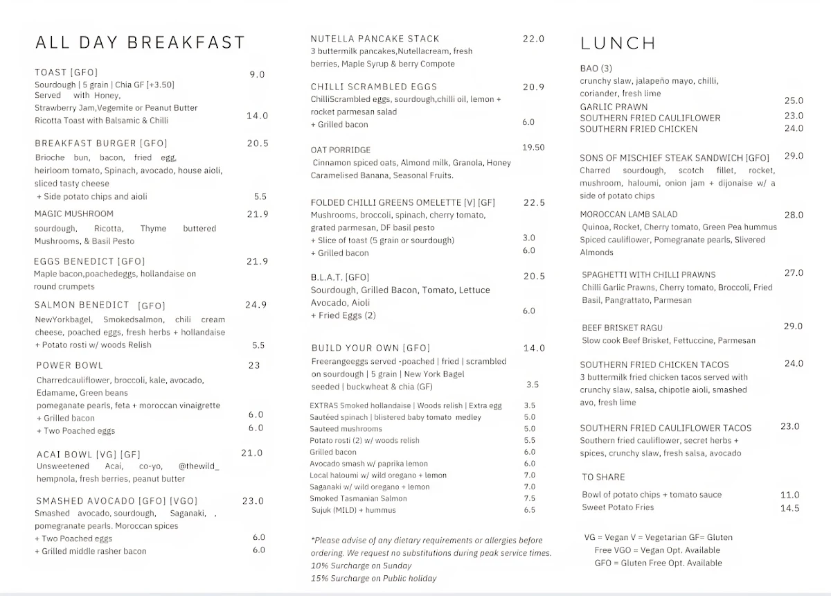Menu, Sons of Mischief