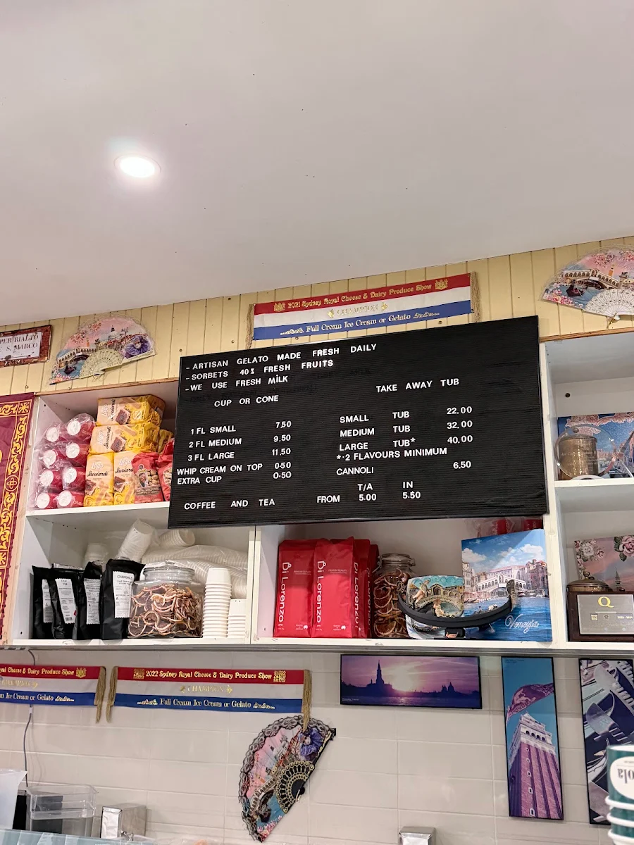 Menu, Gelateria Gondola Chatswood