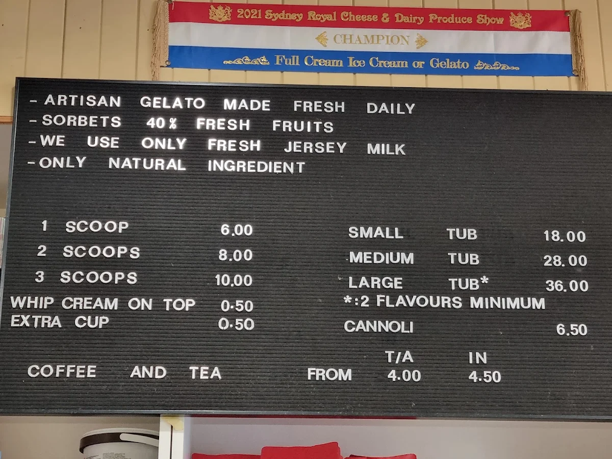 Menu, Gelateria Gondola Chatswood