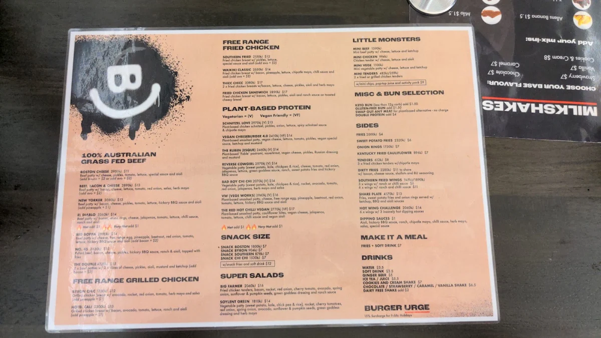 Menu, Burger Urge (Earlville)