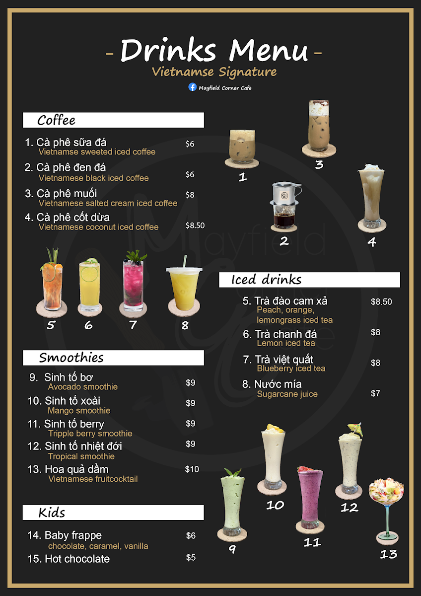 Menu, Mayfield Corner Cafe