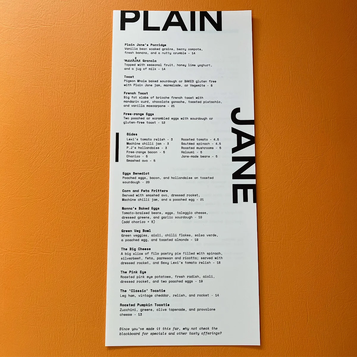 Menu, Plain Jane