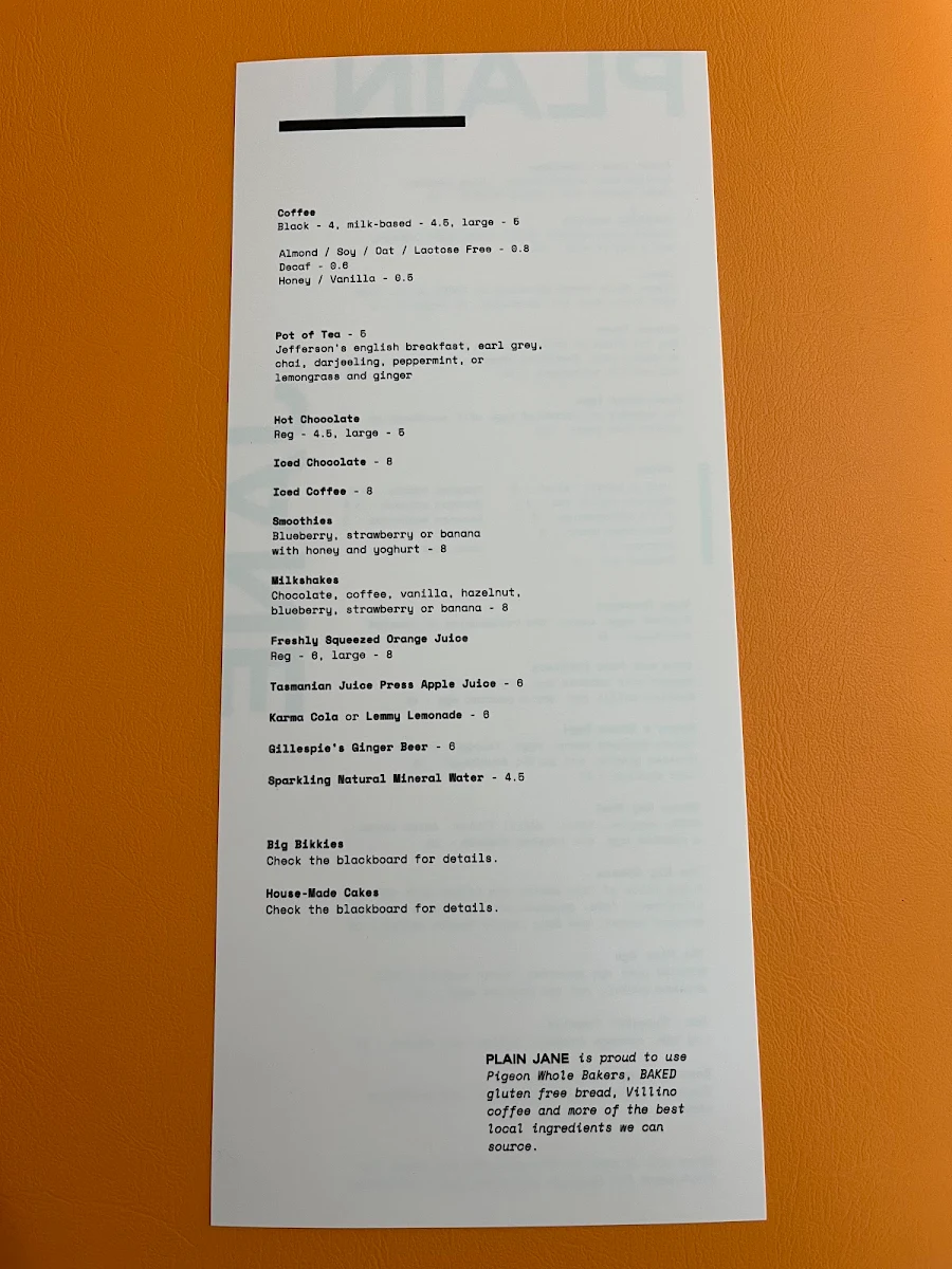 Menu, Plain Jane