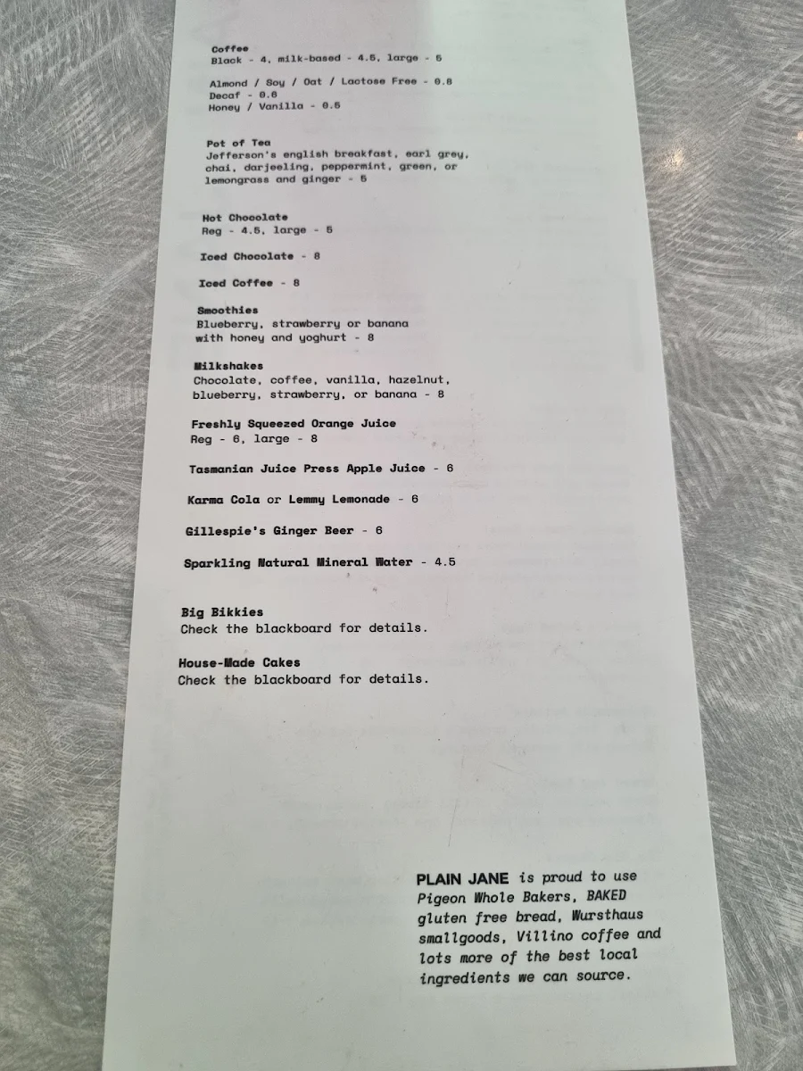 Menu, Plain Jane