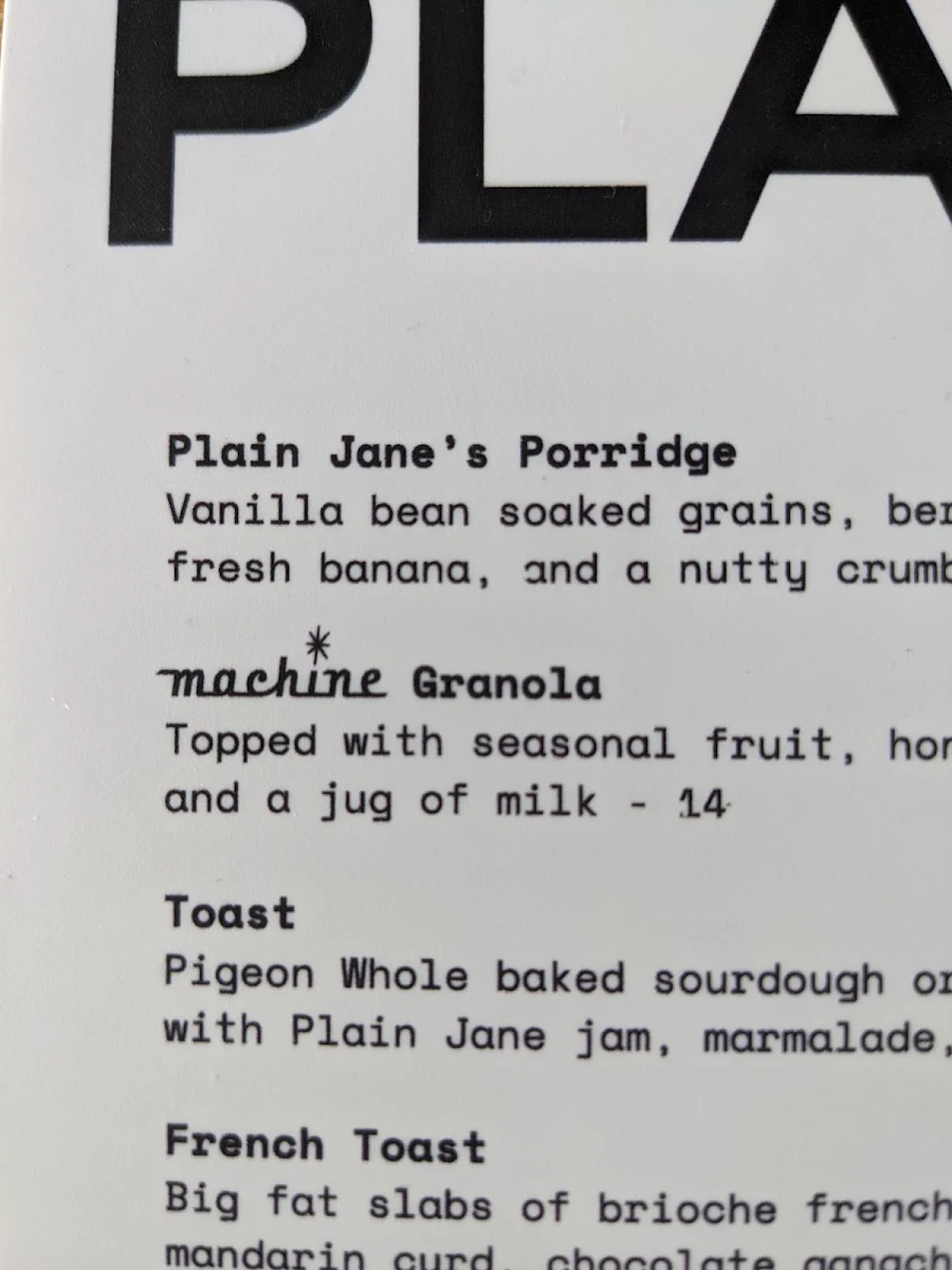 Menu, Plain Jane