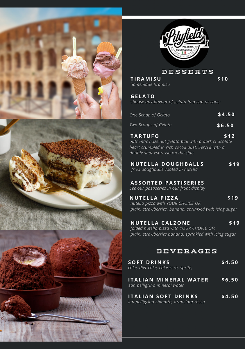 Menu, Lilyfield Pizzeria Rosticceria