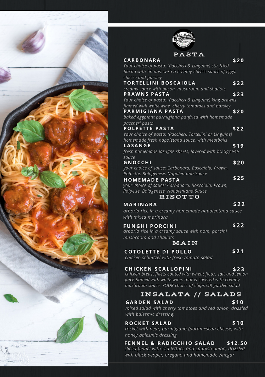 Menu, Lilyfield Pizzeria Rosticceria