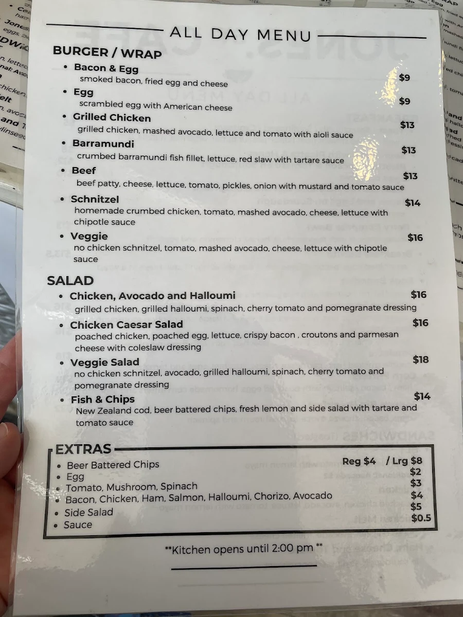 Menu, Jones Street Cafe