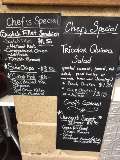 Menu, Jones Street Cafe