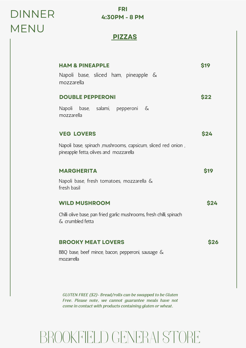 Menu, Brookfield General Store