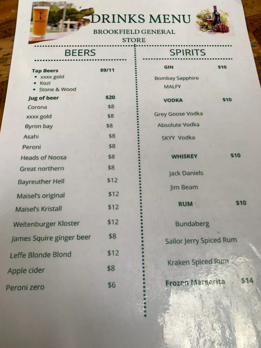 Menu, Brookfield General Store