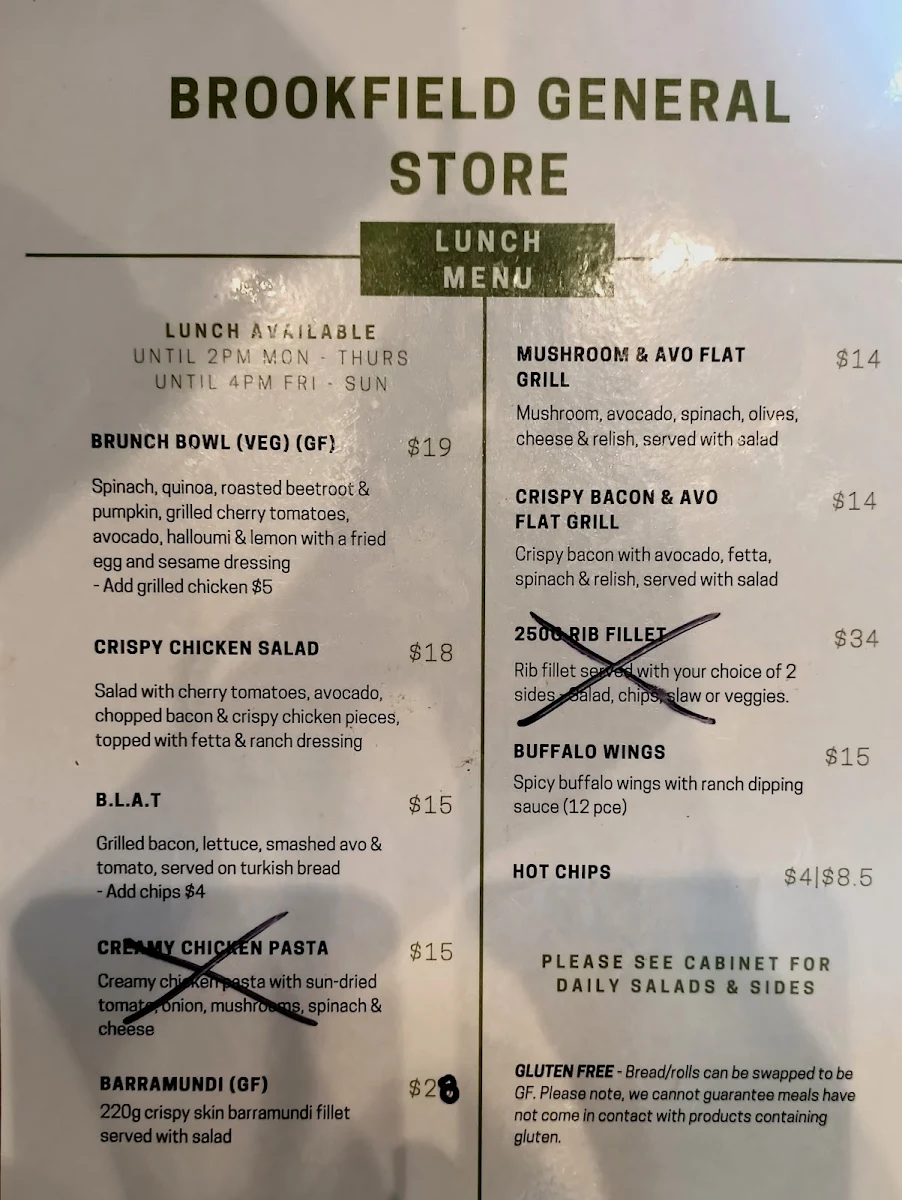 Menu, Brookfield General Store