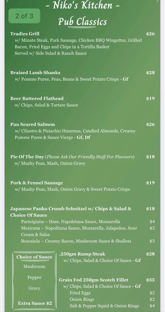 Menu, Terrace Hotel