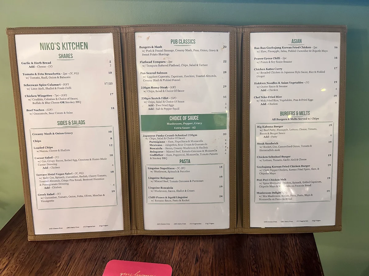 Menu, Terrace Hotel