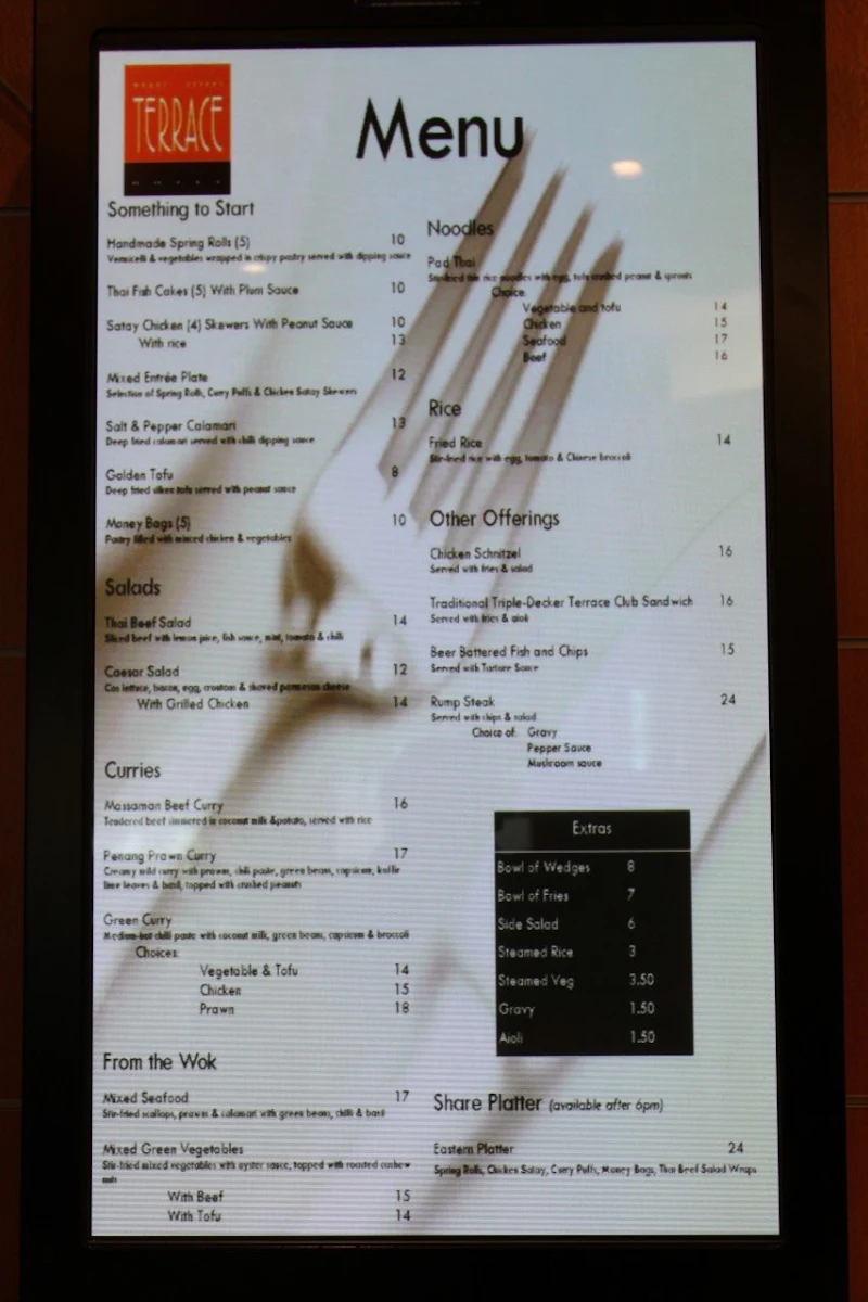 Menu, Terrace Hotel