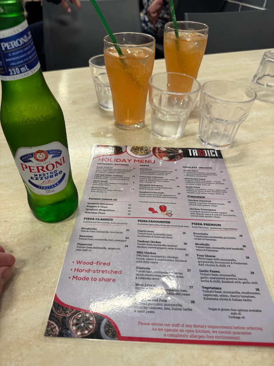 Menu, Tredici Woodfired Pizza Bar & Restaurant Caloundra