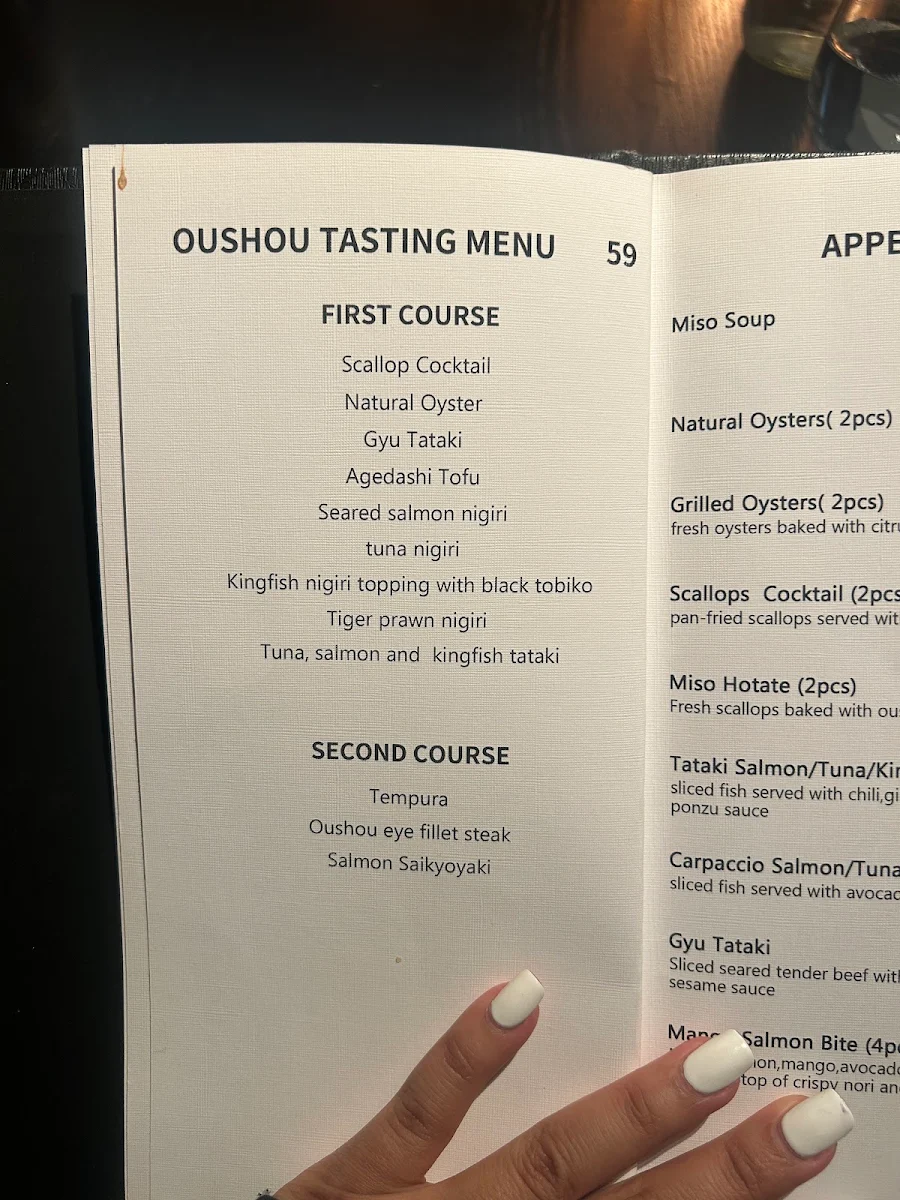 Menu, Oushou Japanese Restaurant (Brighton)