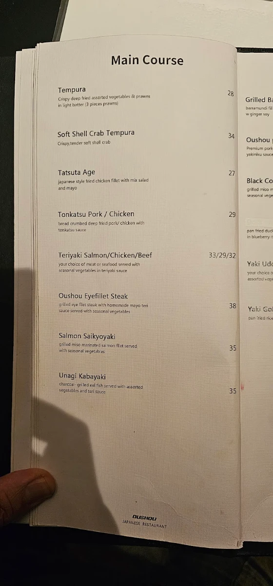 Menu, Oushou Japanese Restaurant (Brighton)