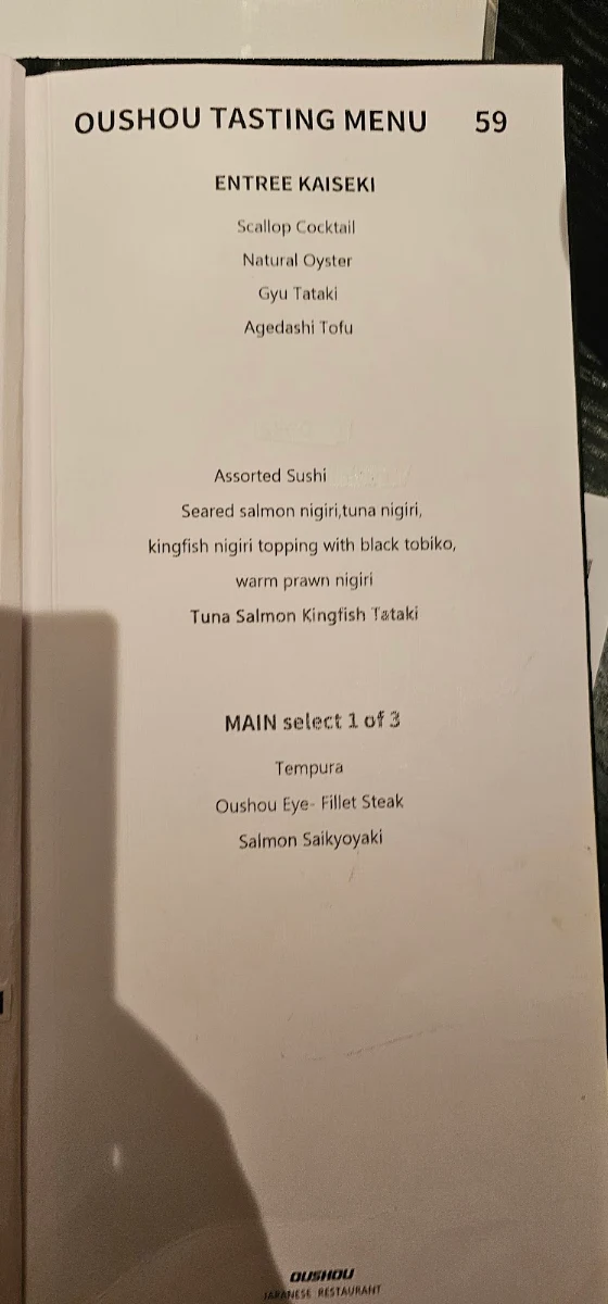 Menu, Oushou Japanese Restaurant (Brighton)