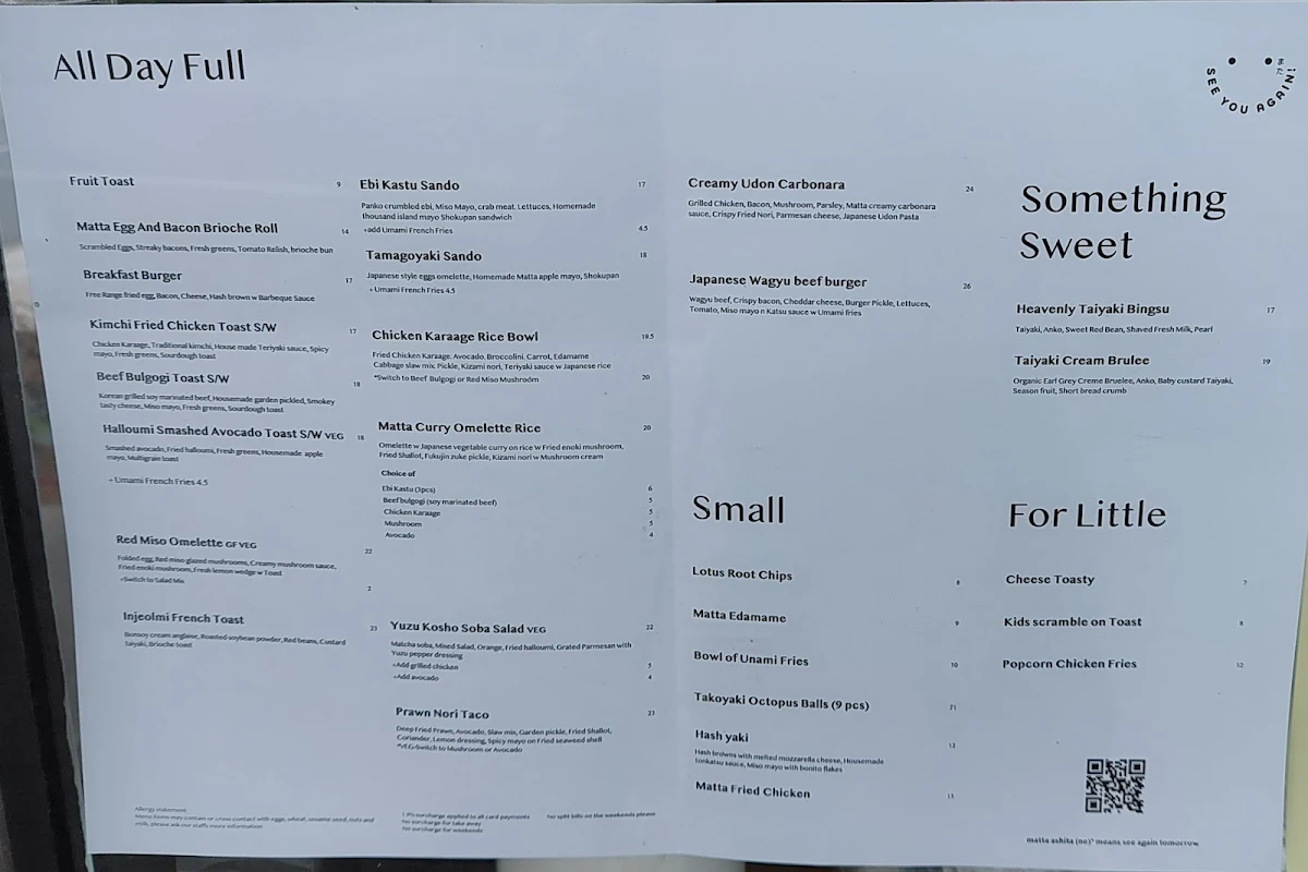 Menu, Matta Blackburn