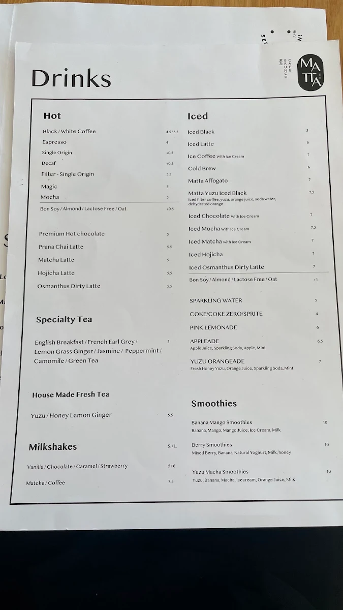 Menu, Matta Blackburn