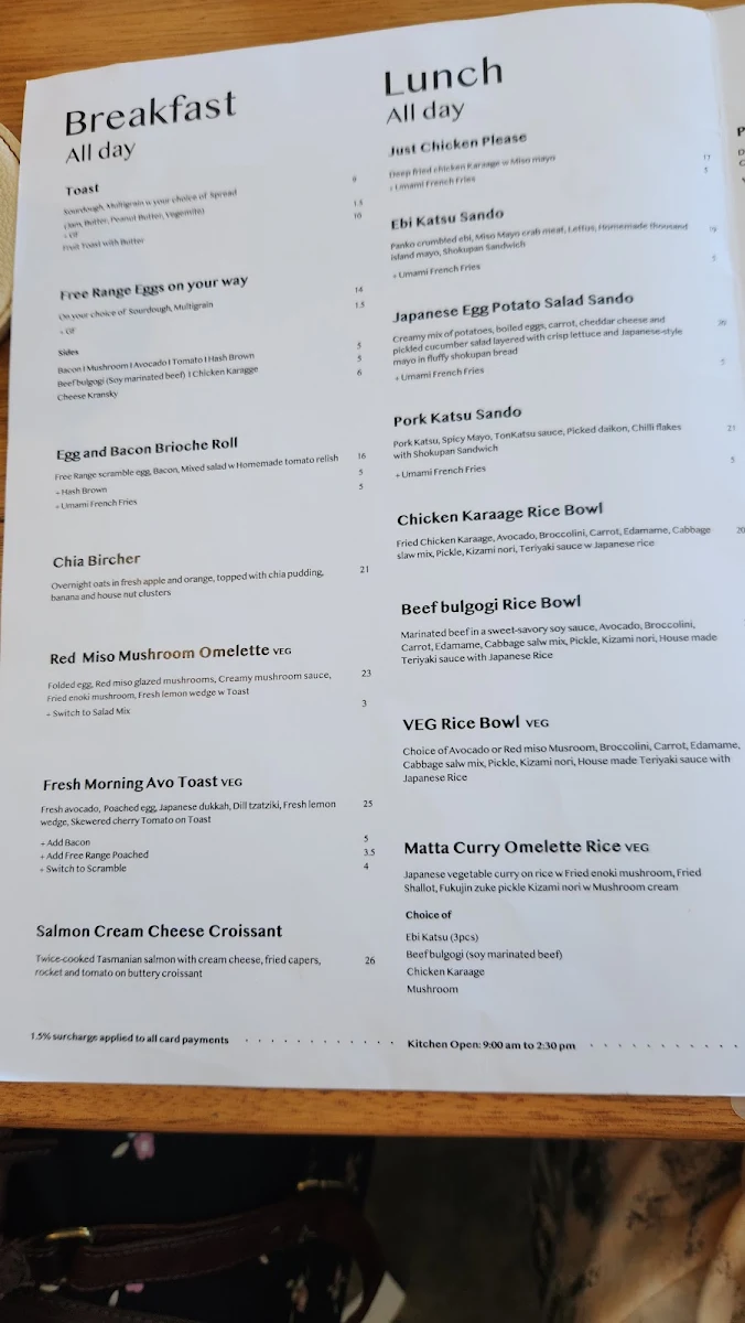 Menu, Matta Blackburn