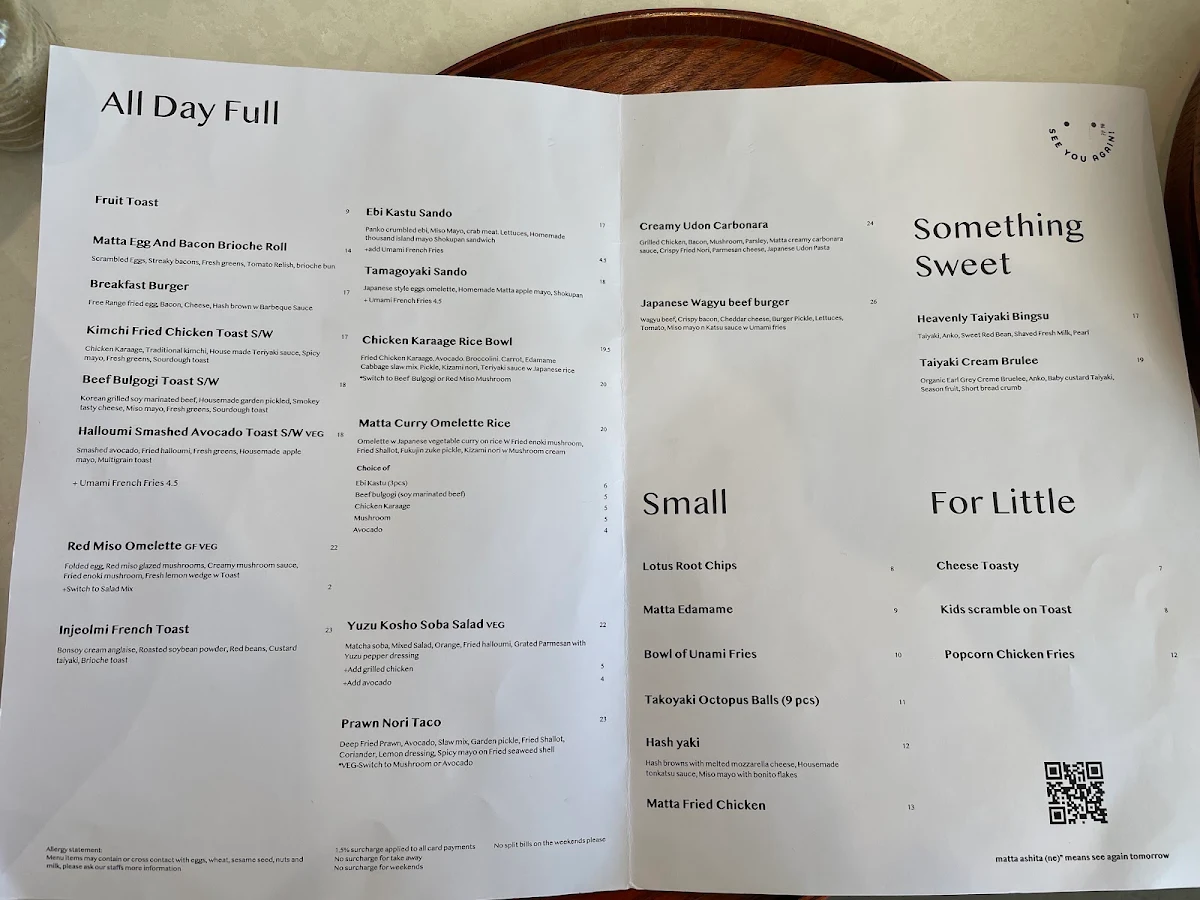 Menu, Matta Blackburn
