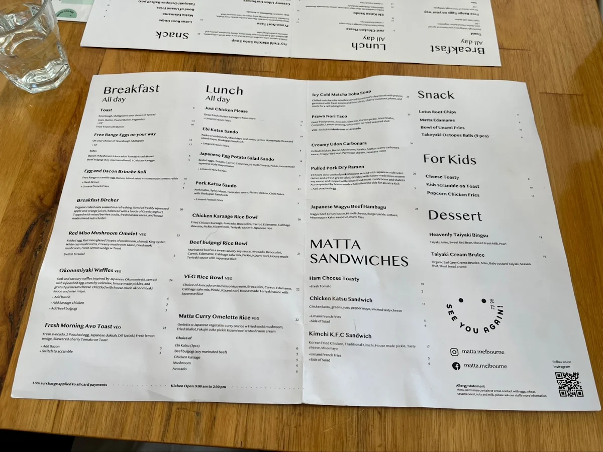Menu, Matta Blackburn