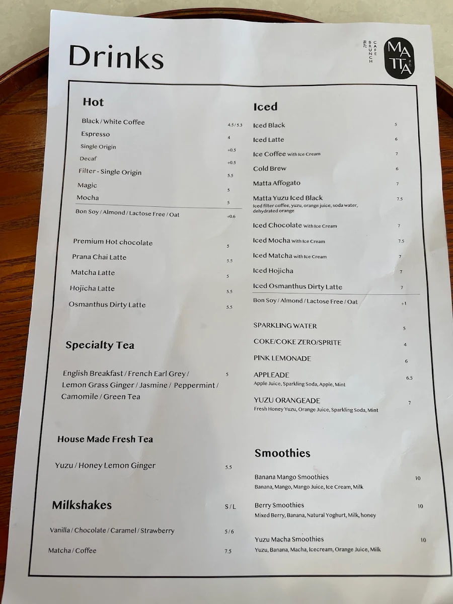 Menu, Matta Blackburn