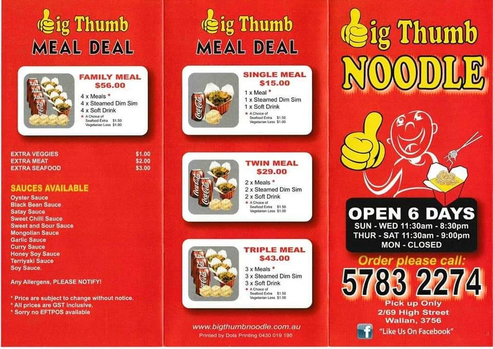 Menu, Big Thumb Noodle