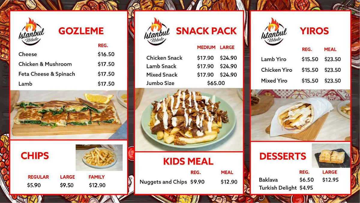 Menu, Istanbul Kebabs