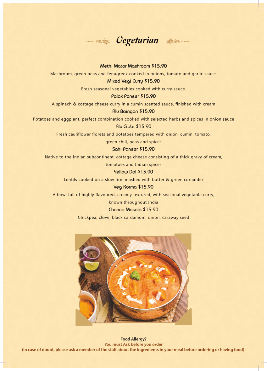 Menu, SAI JUNCTION Indian Restaurant