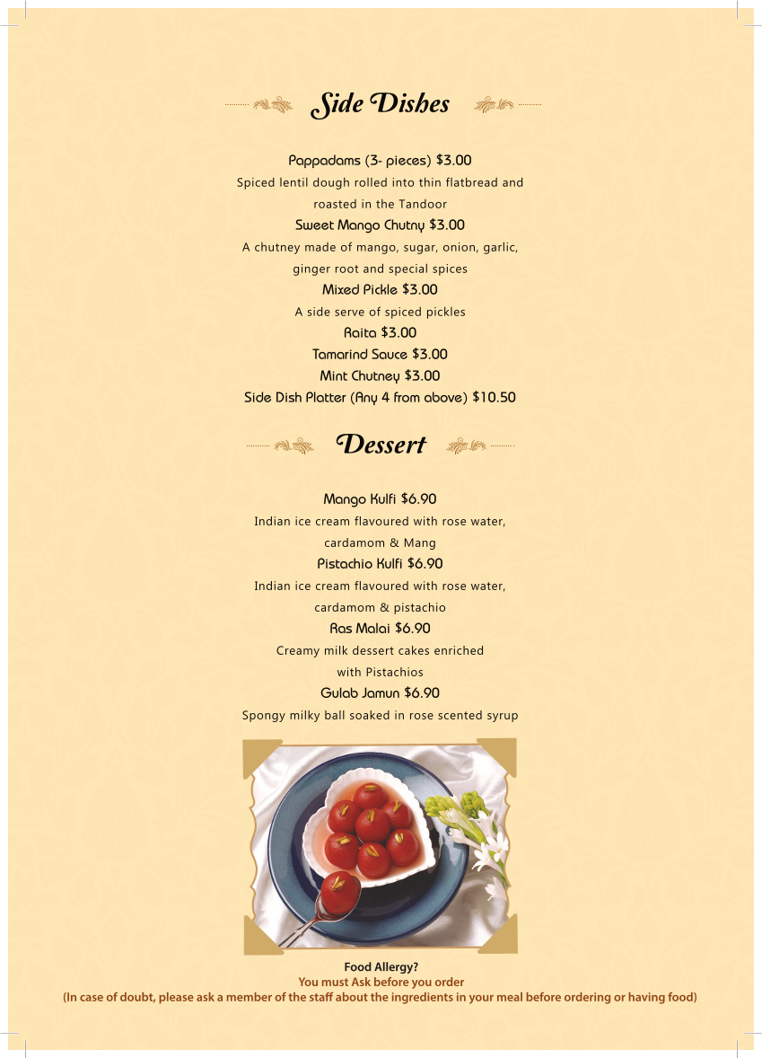 Menu, SAI JUNCTION Indian Restaurant