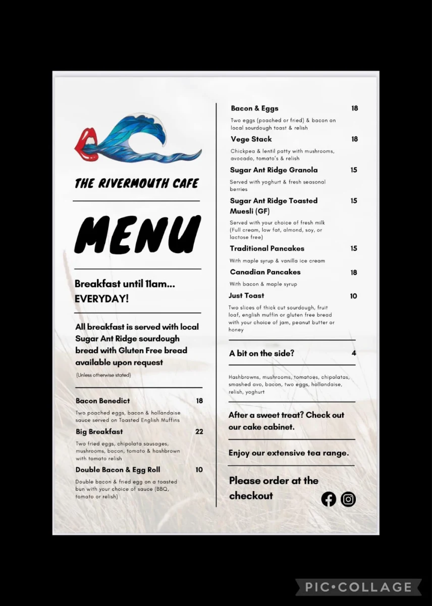 Menu, The River Mouth Cafe