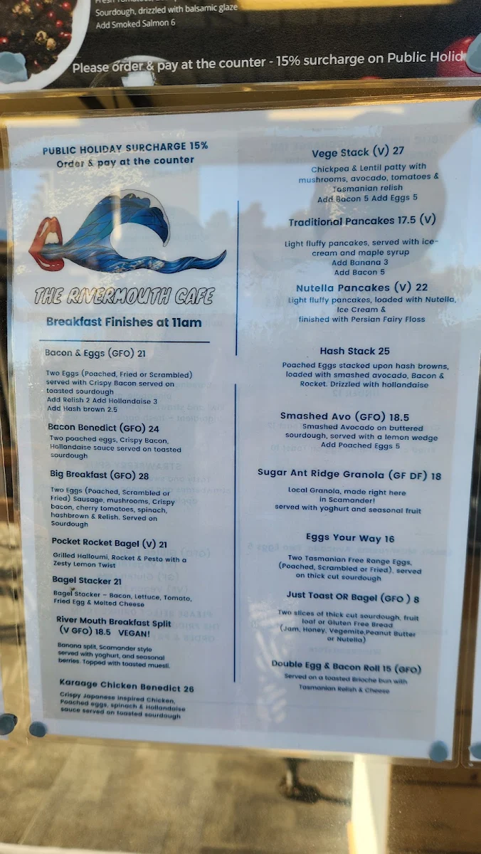 Menu, The River Mouth Cafe