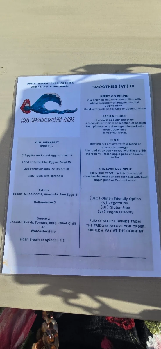 Menu, The River Mouth Cafe