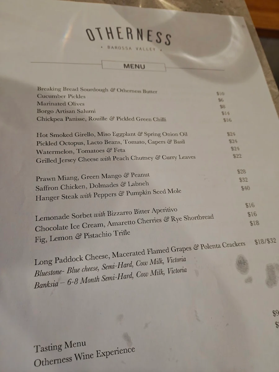 Menu, Otherness Wines