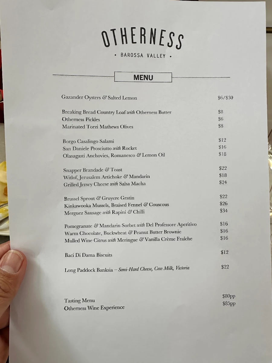 Menu, Otherness Wines