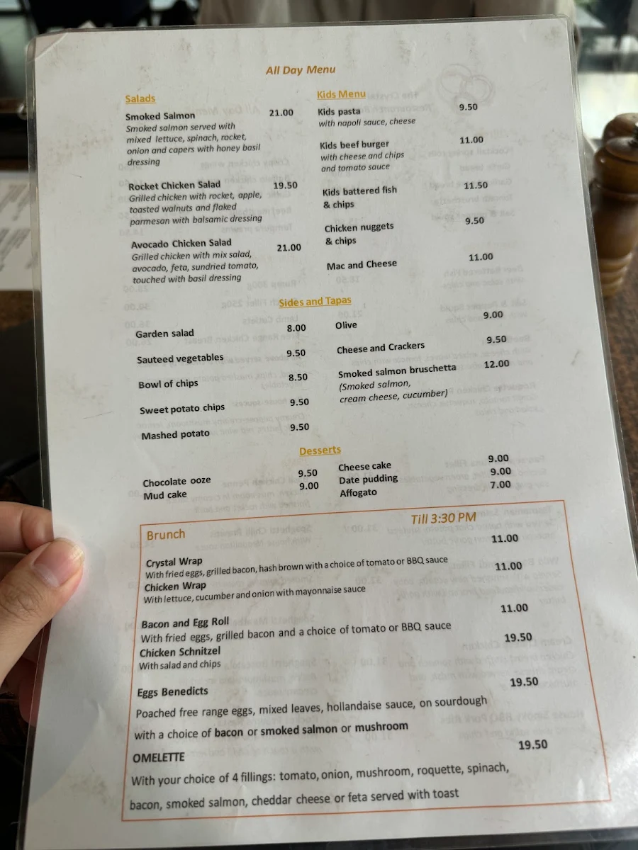 Menu, The Crystal Restaurant n Bar
