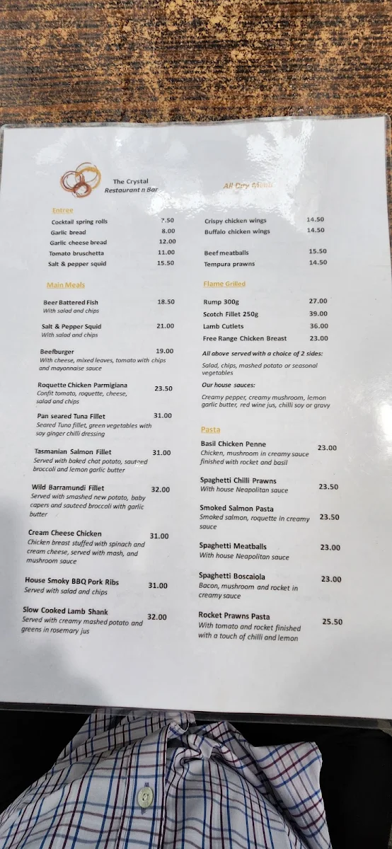 Menu, The Crystal Restaurant n Bar