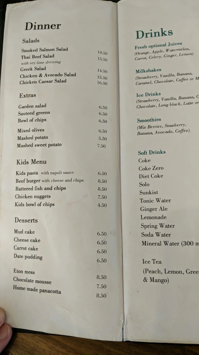 Menu, The Crystal Restaurant n Bar