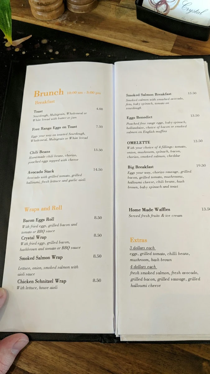 Menu, The Crystal Restaurant n Bar