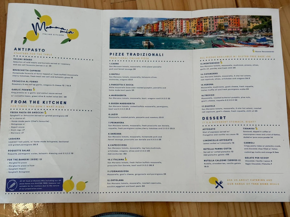 Menu, Mamma Mia Italian Kitchen