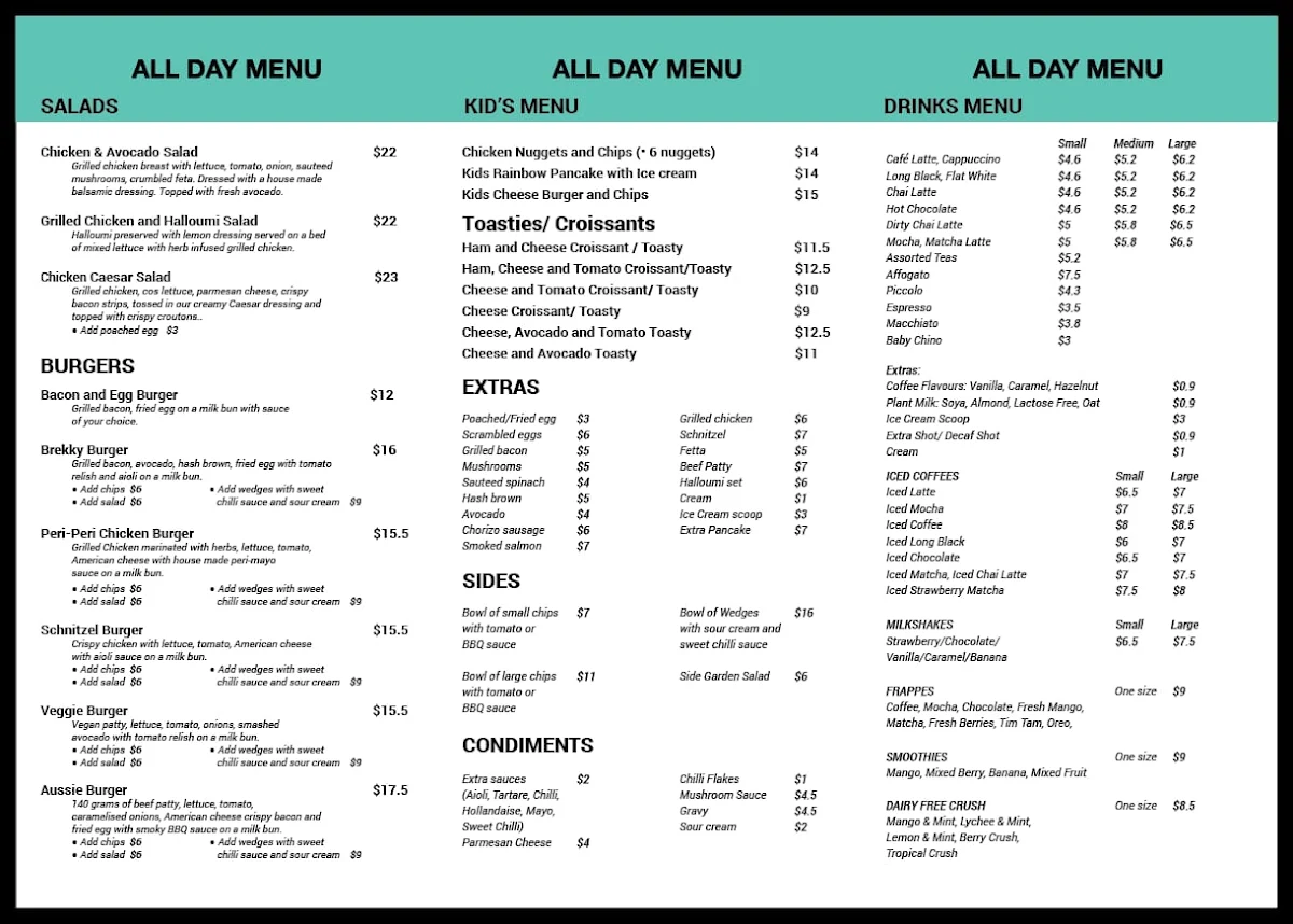 Menu, Brew & Grind